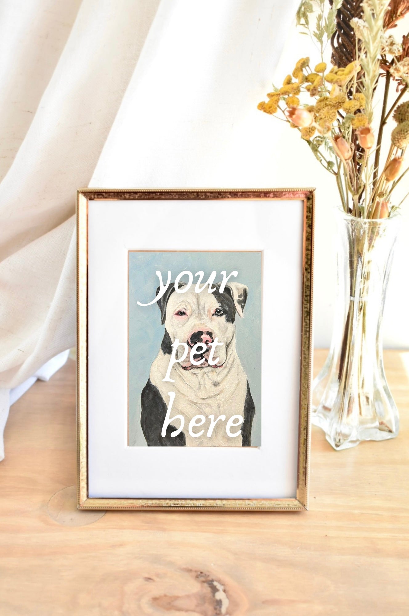 medium brass frame - custom pet portrait