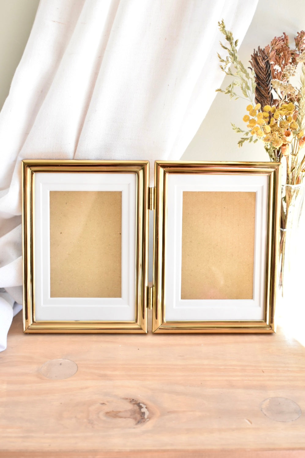 medium duo brass frame - custom pet portrait set