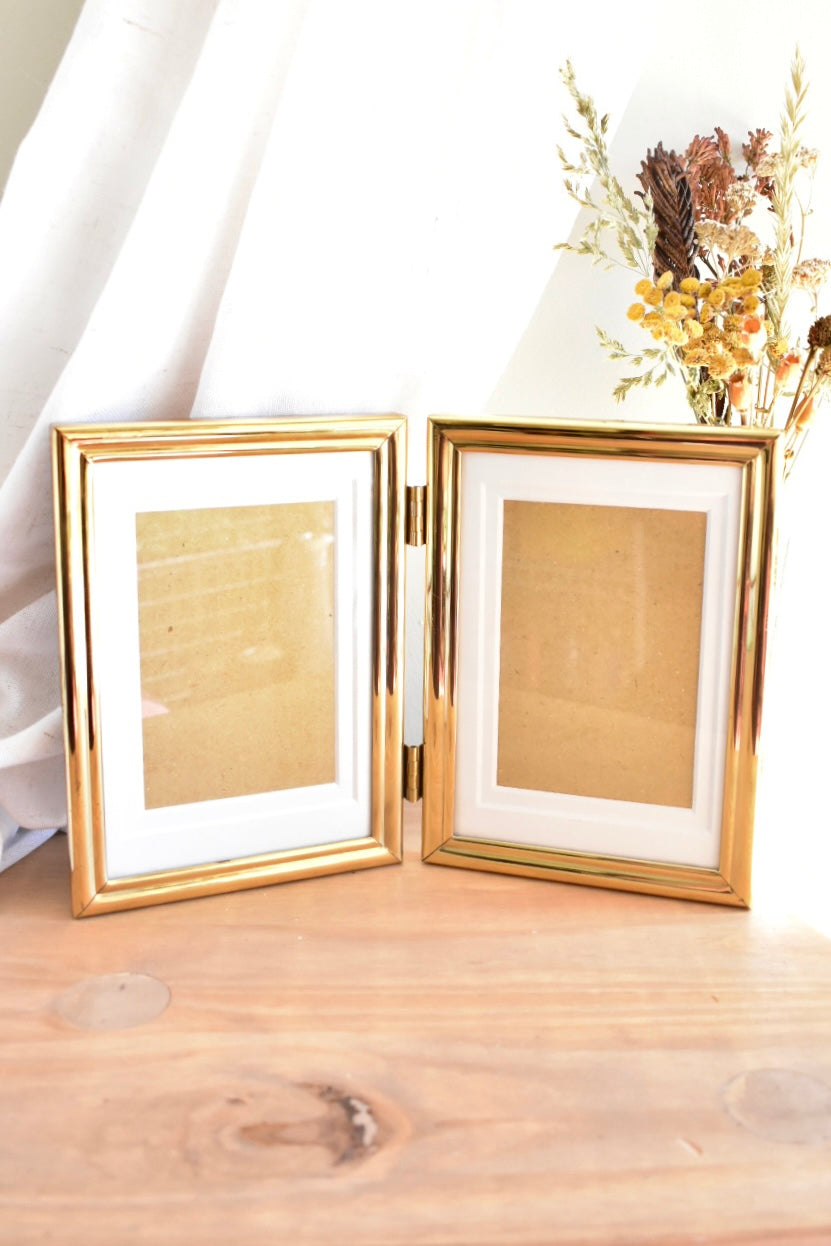 medium duo brass frame - custom pet portrait set