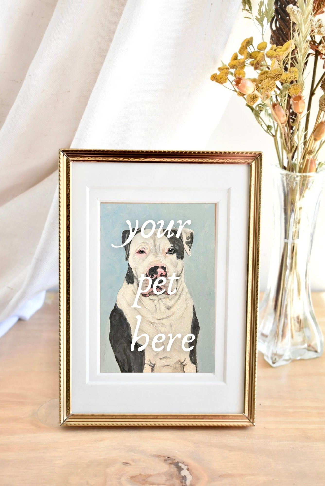 medium brass frame - custom pet portrait