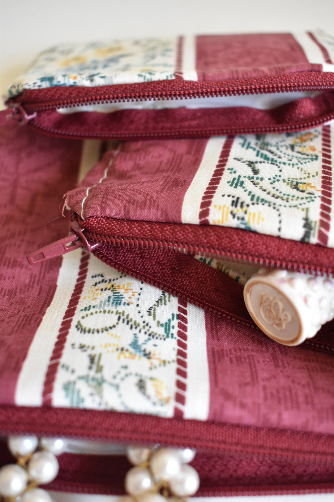 set of 3 vintage zippered pouches