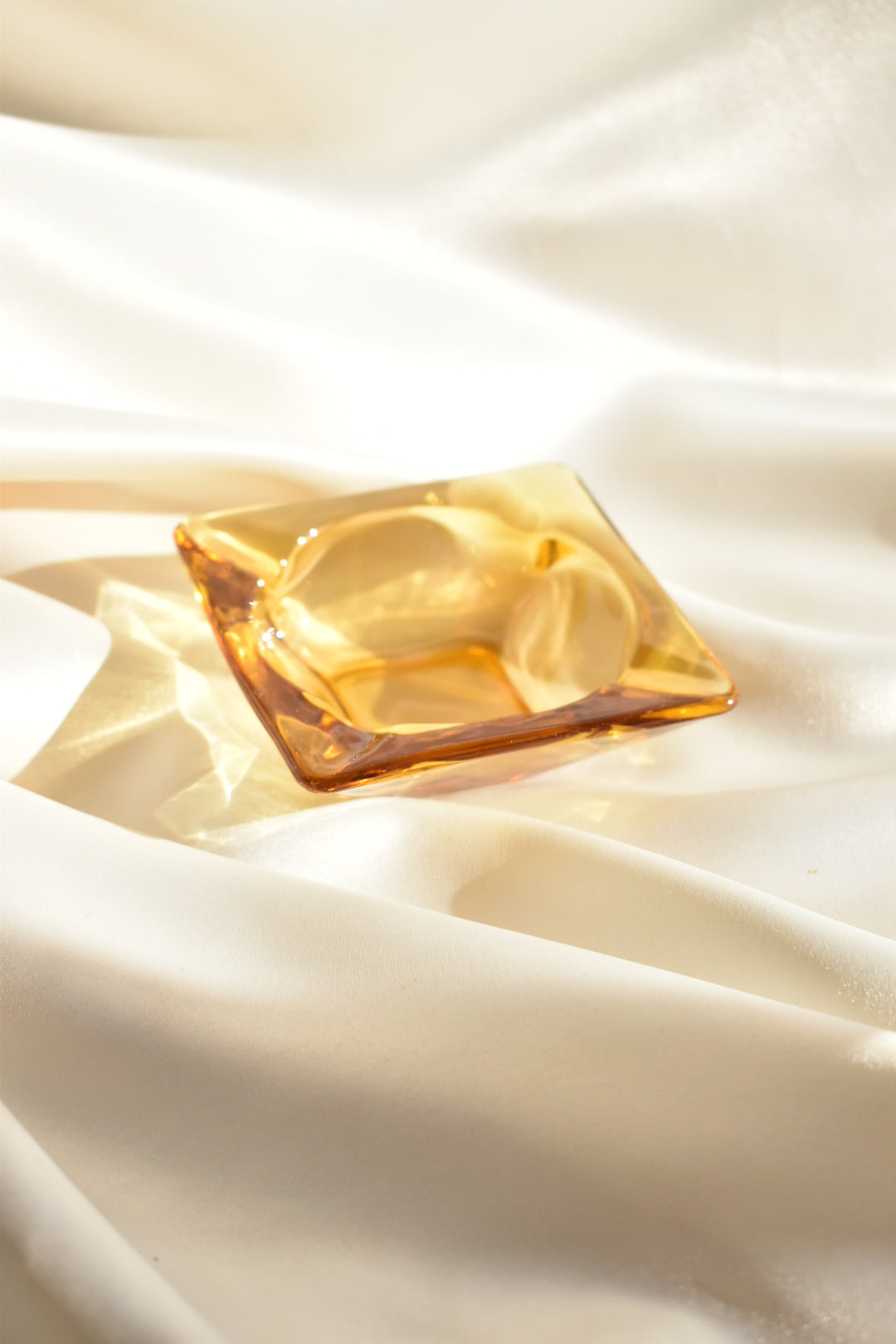 mini vintage yellow glass ashtray