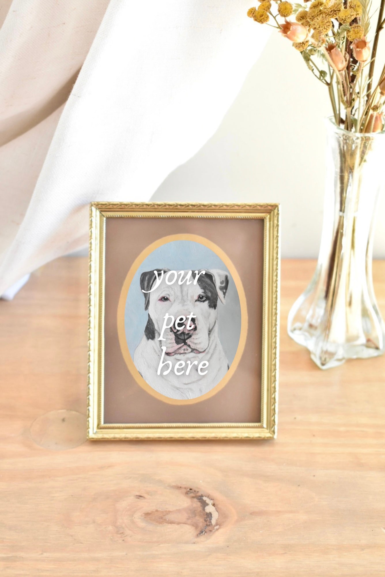 small oval brown & gold mat frame - custom pet portrait