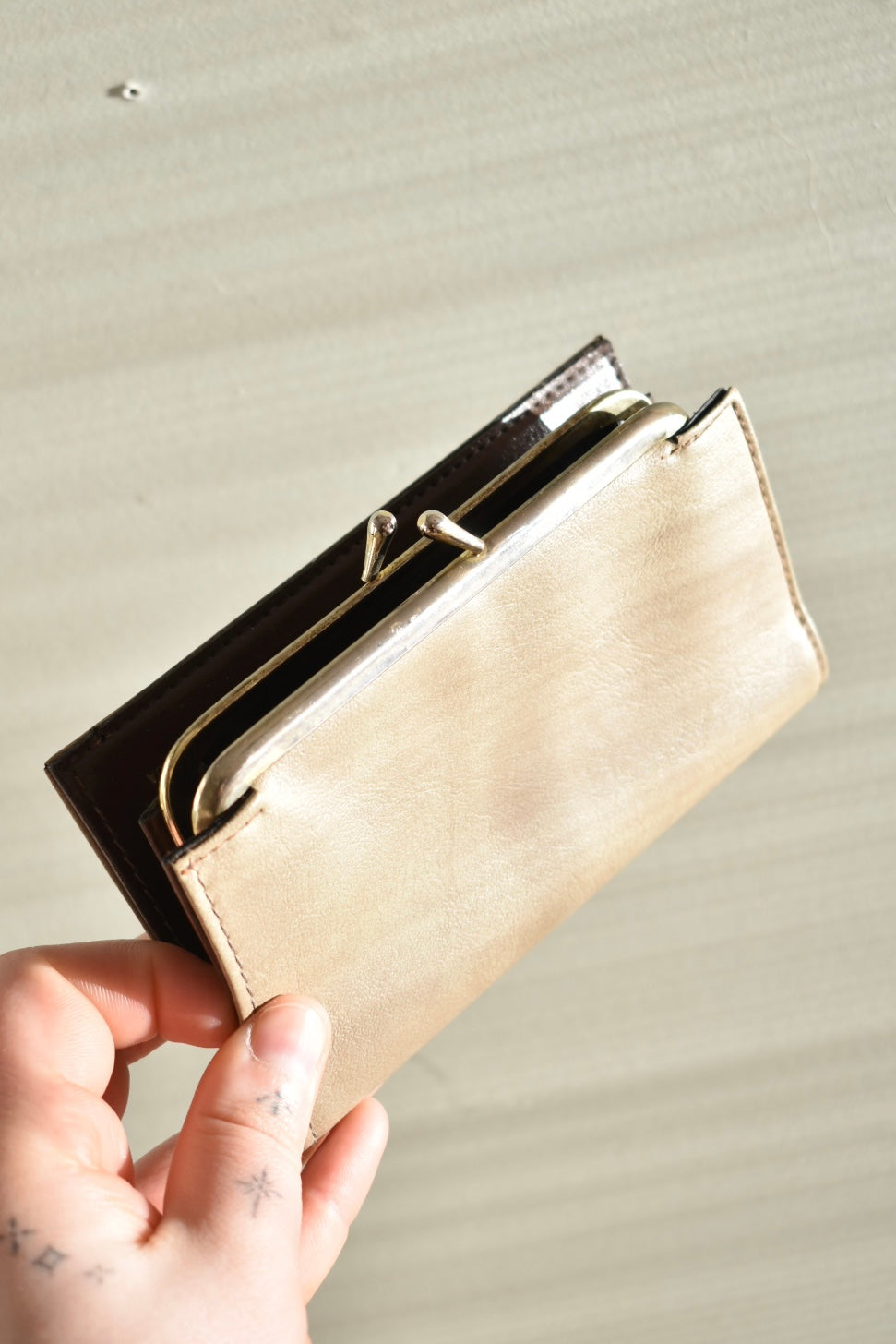 beige vintage leather wallet