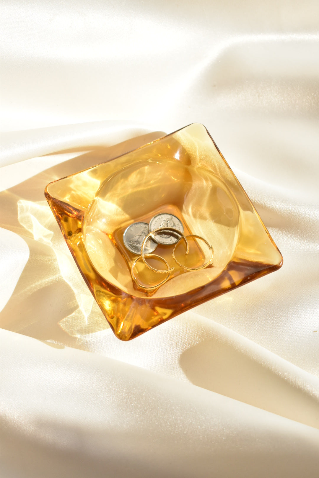 mini vintage yellow glass ashtray