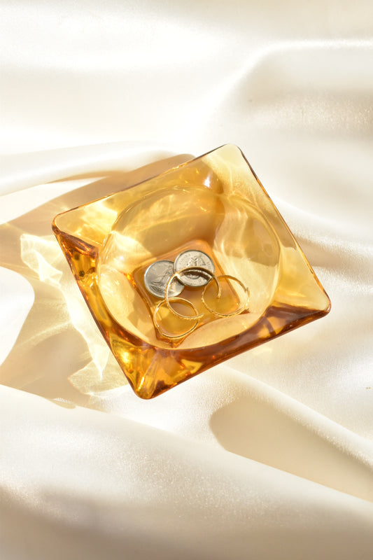 mini vintage yellow glass ashtray