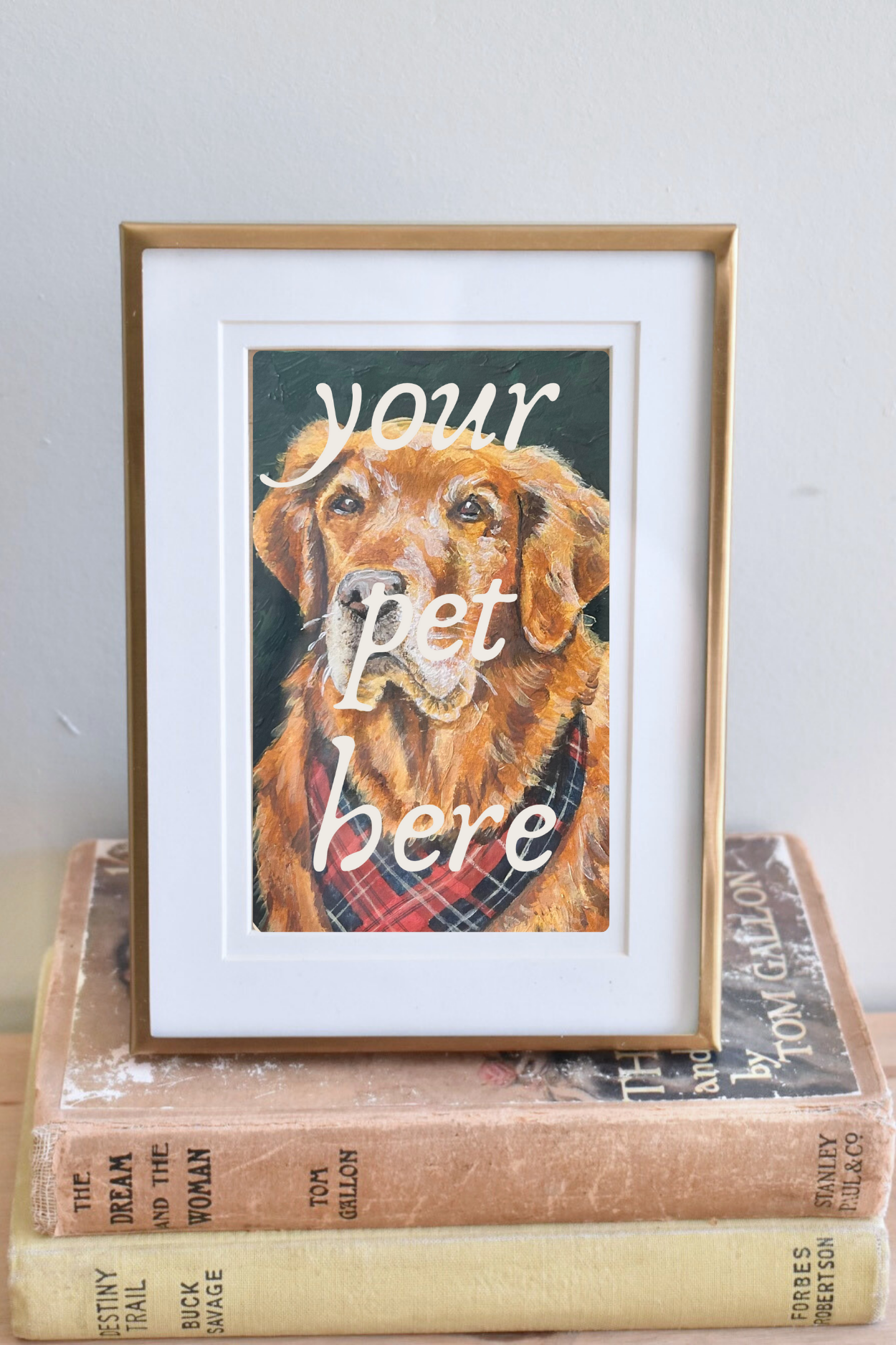 medium brushed brass frame - custom pet portrait