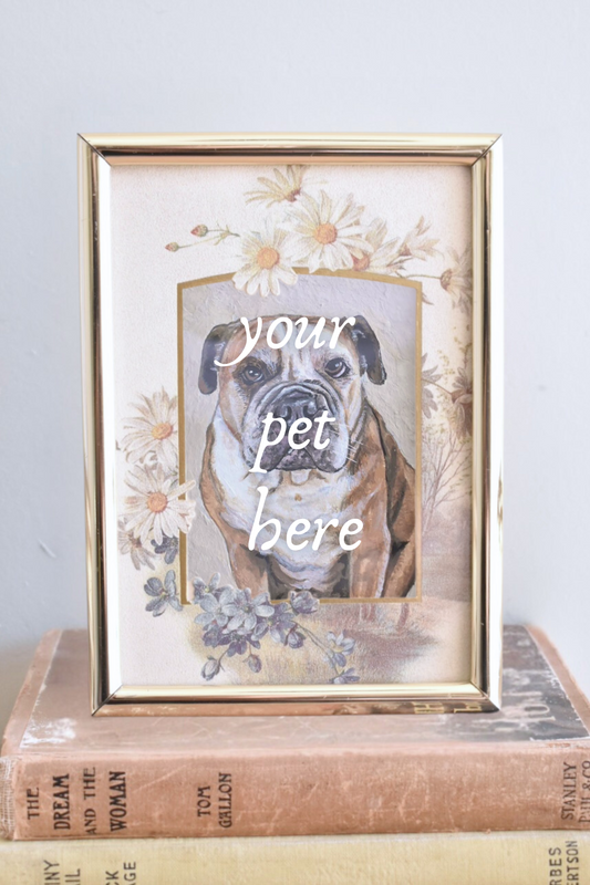 medium floral brass frame - custom pet portrait