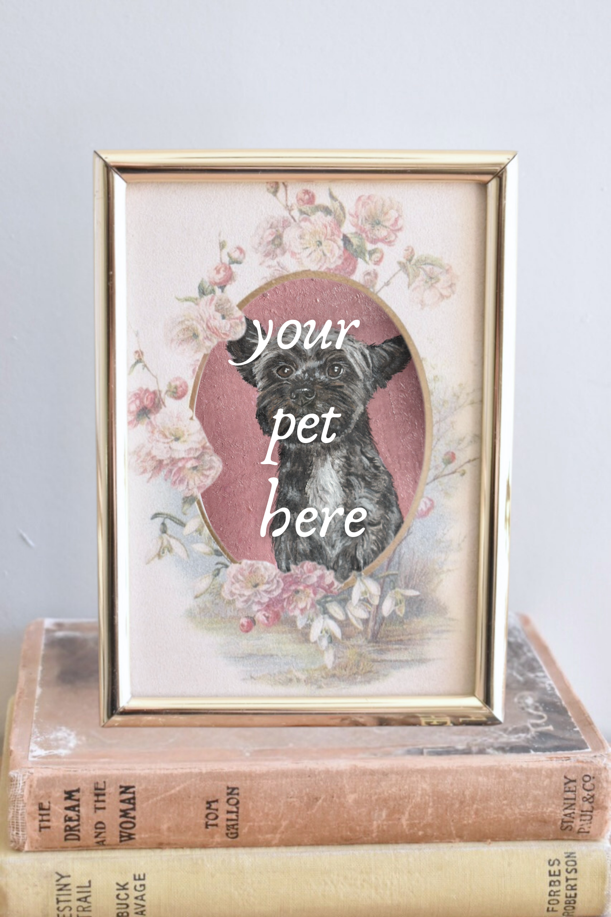medium floral brass frame - custom pet portrait