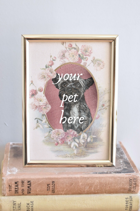 medium floral brass frame - custom pet portrait