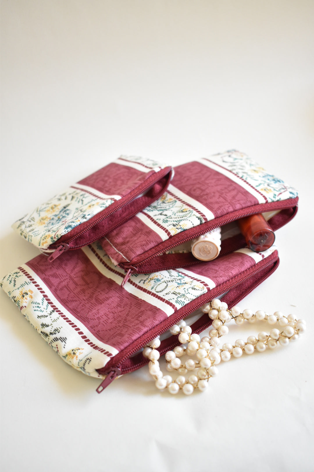 set of 3 vintage zippered pouches