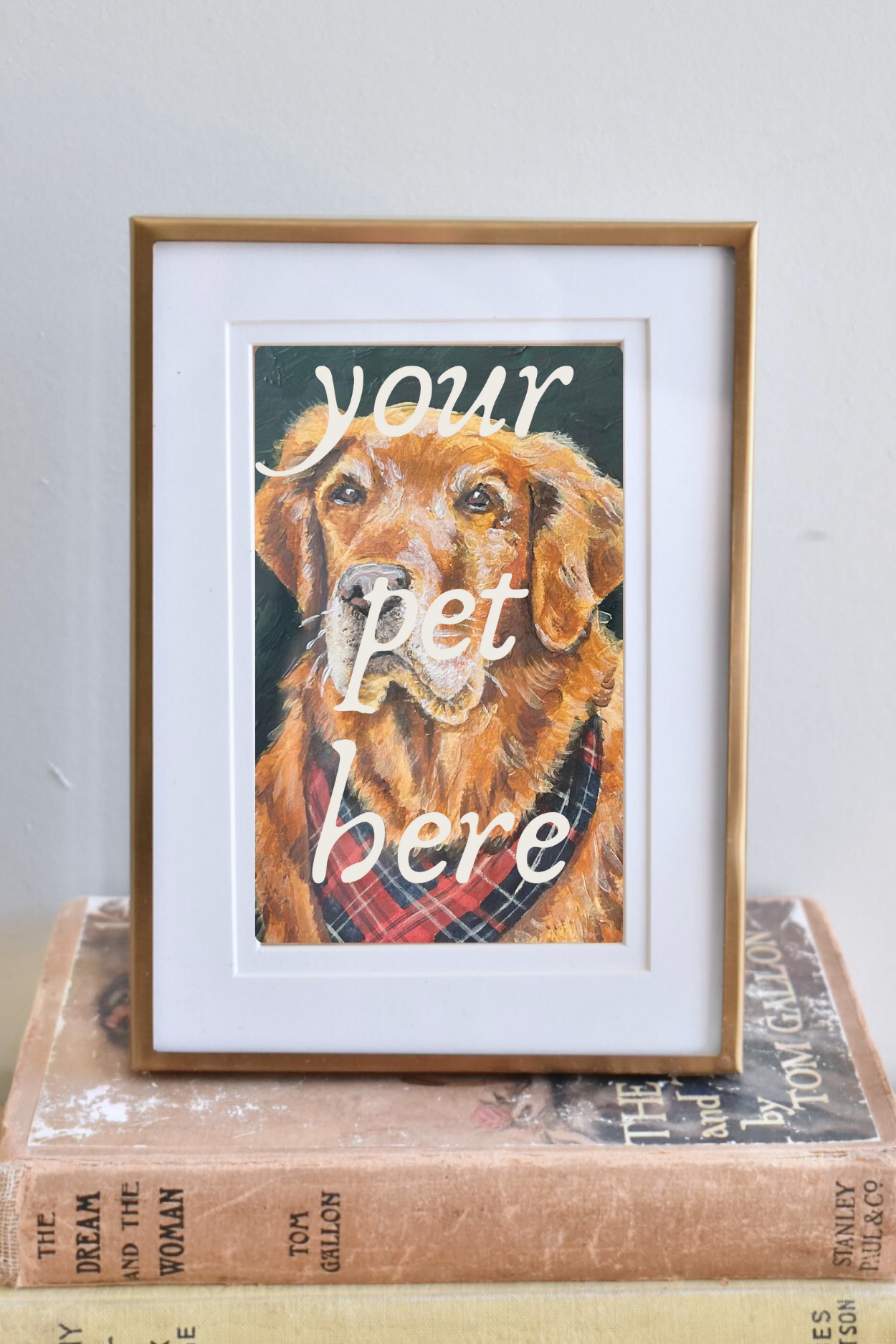 medium brushed brass frame - custom pet portrait