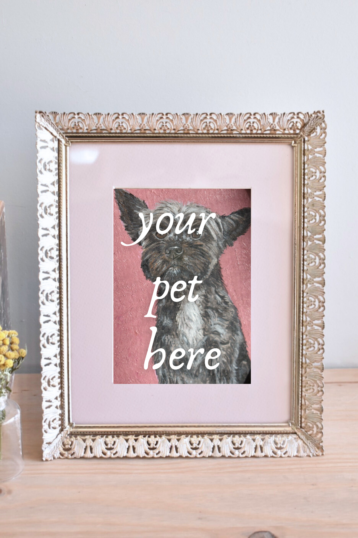 large ornate brass frame - custom pet portrait