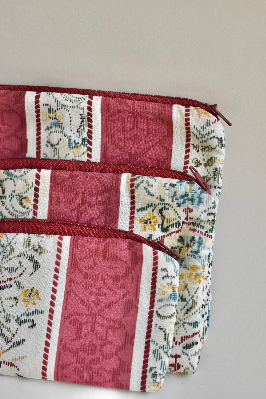 set of 3 vintage zippered pouches