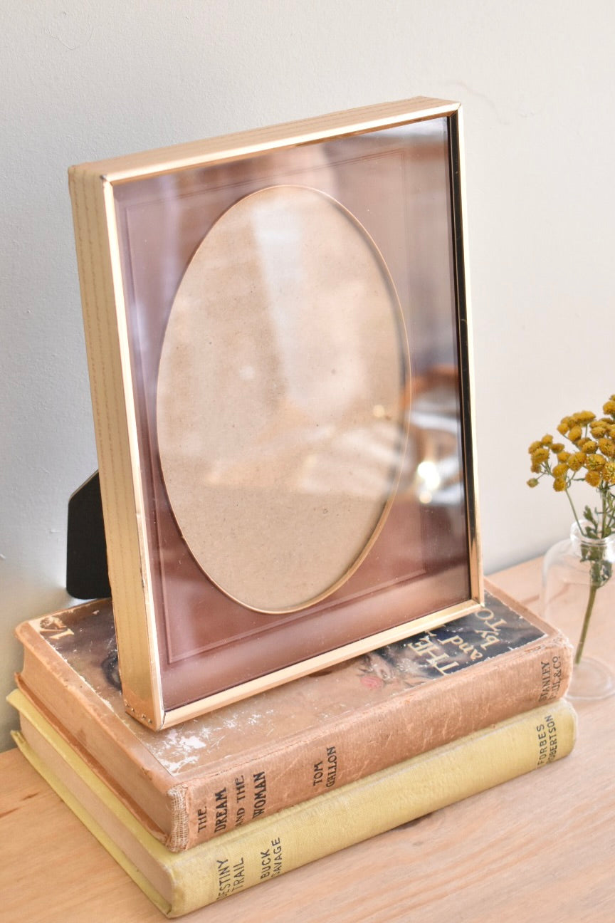medium-large oval mat shadow box brass frame - custom pet portrait