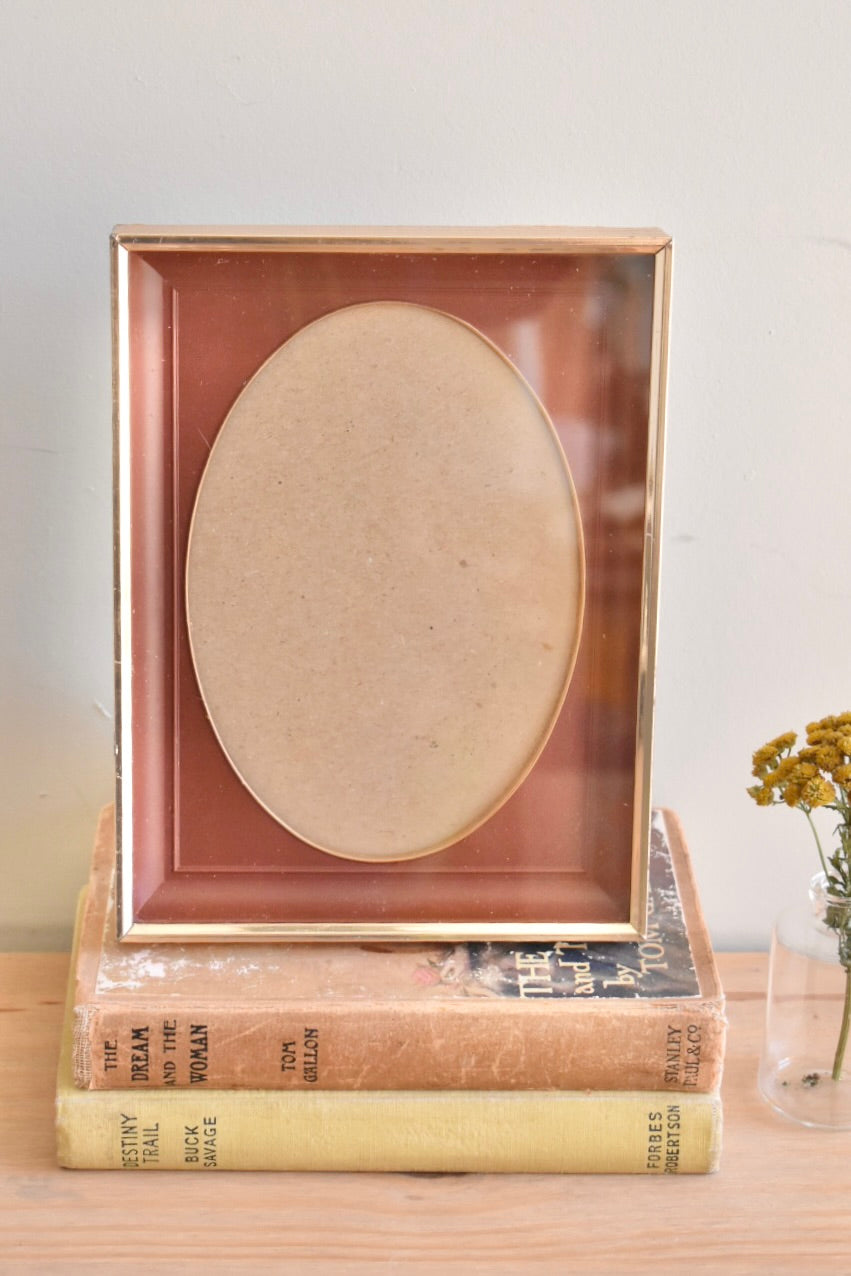 medium-large oval mat shadow box brass frame - custom pet portrait