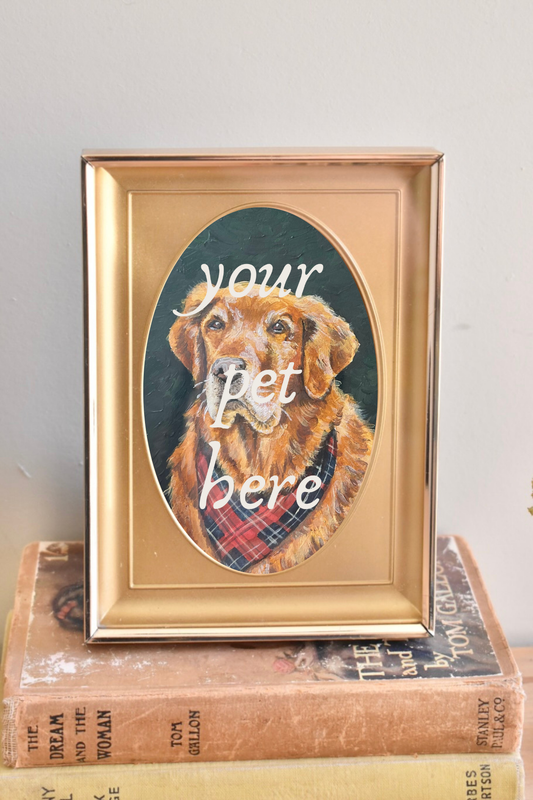 medium oval mat shadow box brass frame - custom pet portrait