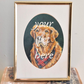 medium oval mat thick brass frame - custom pet portrait