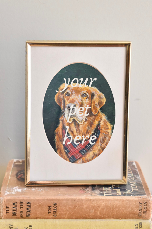medium oval mat thick brass frame - custom pet portrait