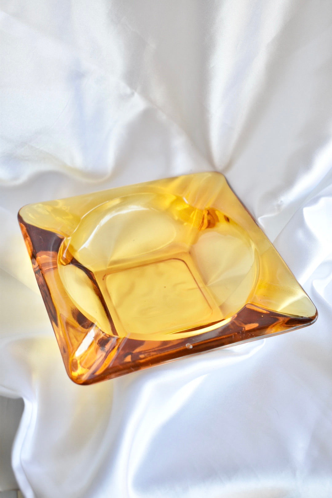 Vintage Yellow Square Glass Ashtray