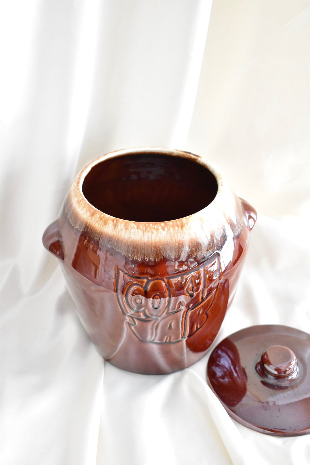 Vintage Mccoy Pottery Drip Brown Glaze 7024 USA COOKIE JAR With Lid, 