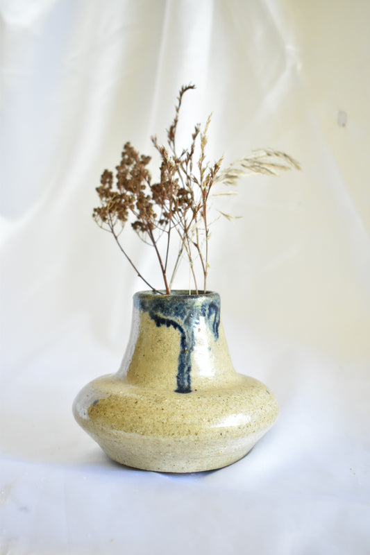Ceramic Bud Vase with Blue Drip