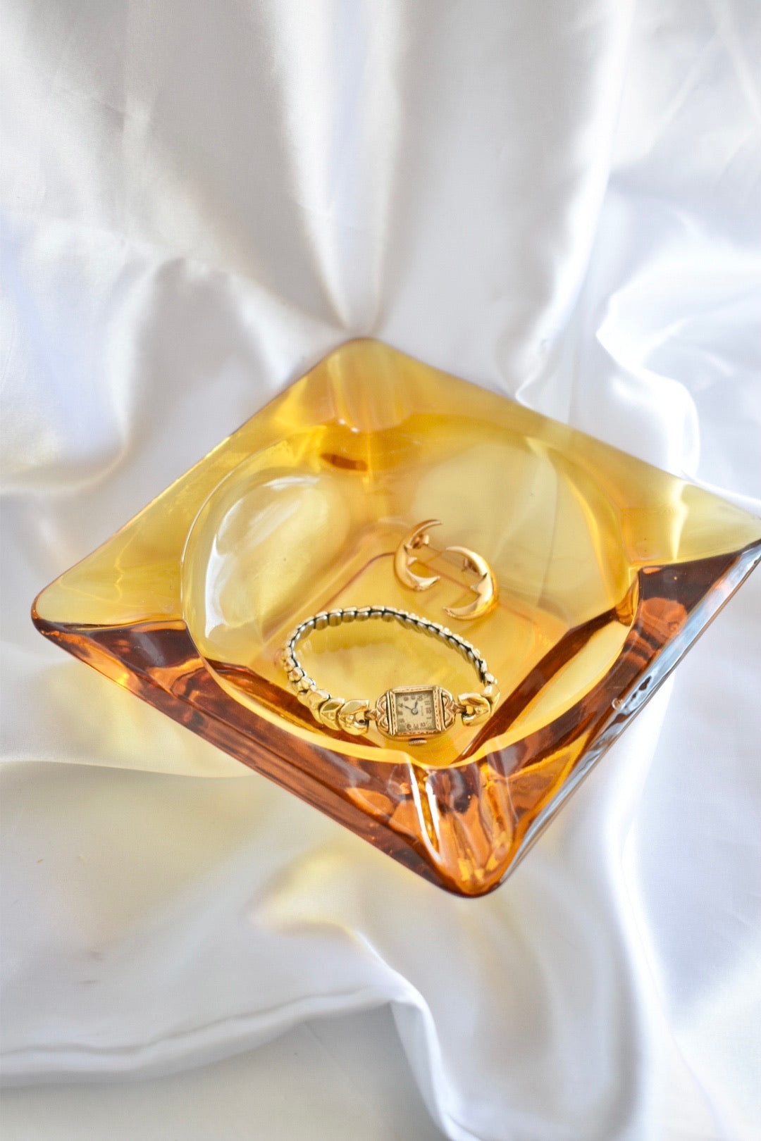 Vintage Yellow Square Glass Ashtray