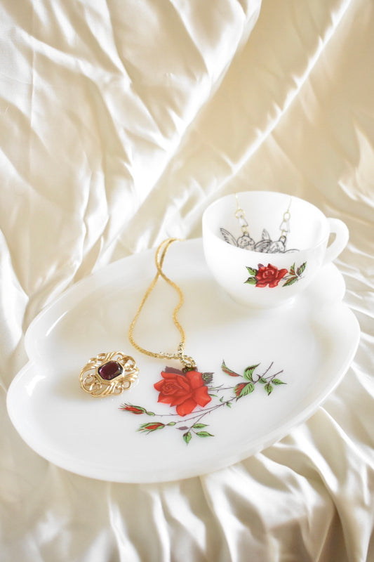 vintage rose snack plate and teacup set